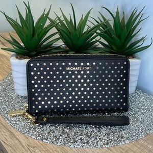 Michael Kors Black Gold Perforated Wristlet Wallet